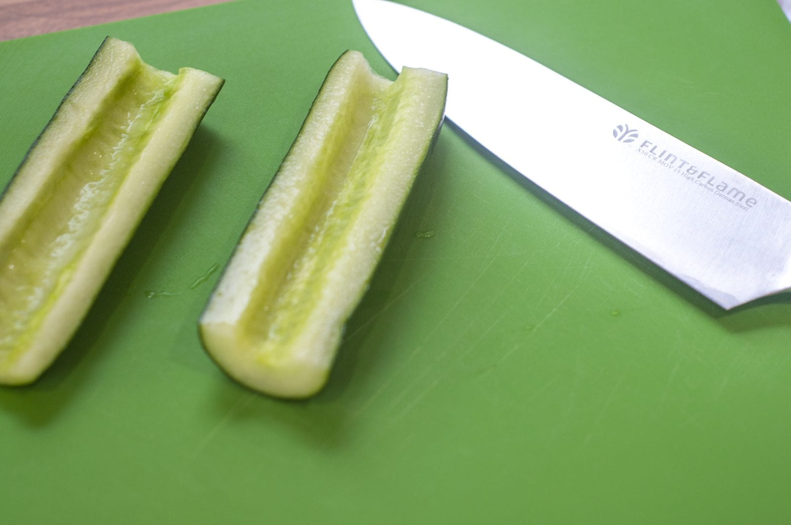 Sliced and de-seeded cucumber