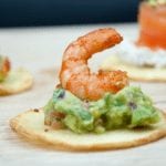 Spicy prawn and chunky guacamole Christmas parsnip canape