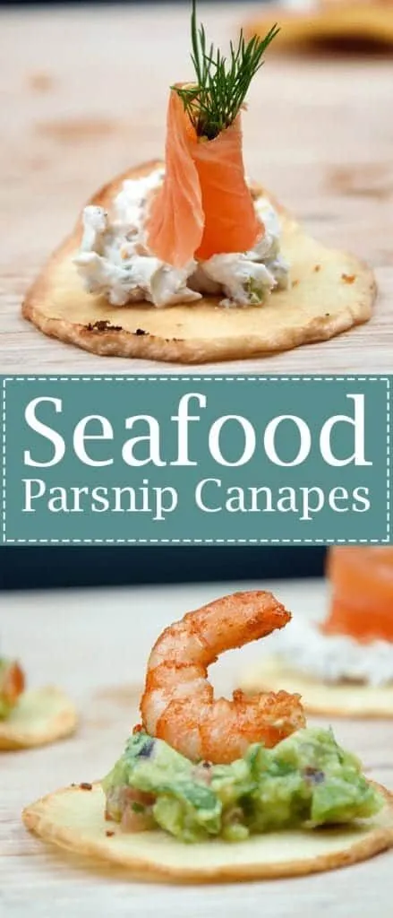 Seafood parsnip canapes. Simple to make and so tasty. Great for any event. Thanksgiving. Christmas. We ❤ making this recipe. These canapes always impress our friends. Real fresh food that you won't believe. | https://theyumyumclub.com