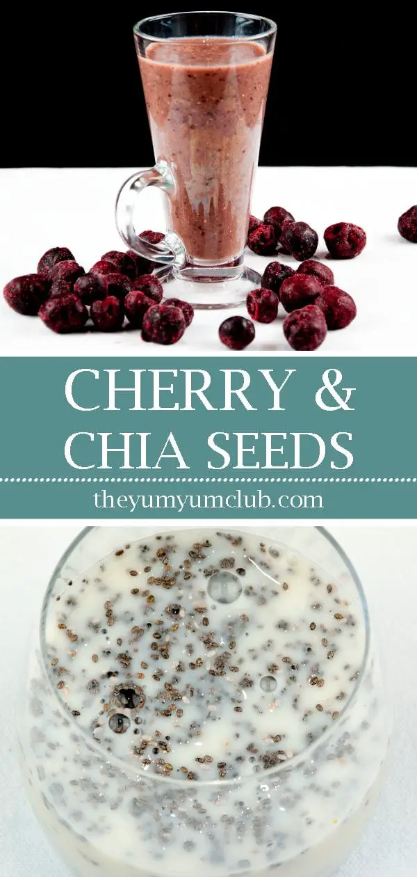 Cherry and chia seed smoothie. Made with almond milk. You can't get much healthier. Start the day the detox way. Try this and many other wonderful smoothies. | theyumyumclub.com