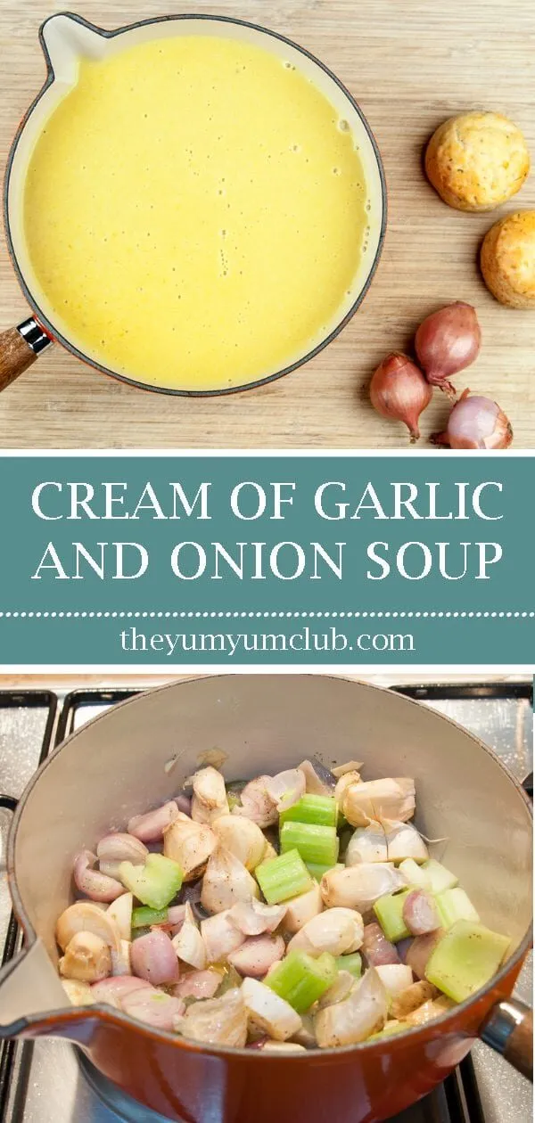 Cream of garlic and onion soup. How much more French can you get? Just remember, if you're planning on kissing after dinner you'll need to share...???? Yum! | theyumyumclub.com