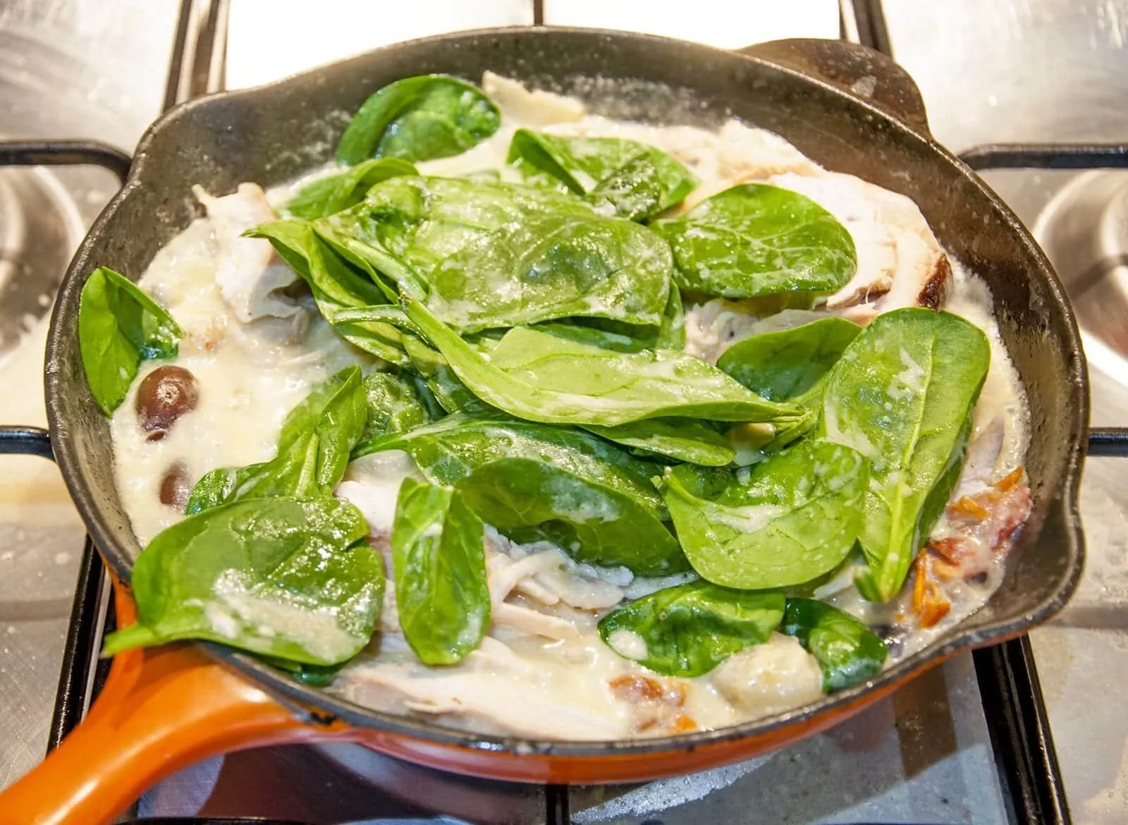 This creamy chicken gnocchi recipe brings the taste of Italy right to your own kitchen. Black olives. Sun-dried tomatoes. Baby spinach. Sounds good right? Yum! | theyumyumclub.com