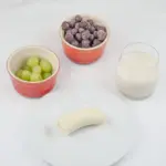 This Blueberry Beauty is a wonderful and healthy smoothie. Just 4 ingredients. Blueberries, grapes banana, and almond milk. 1% fat and only 193 calories! Yum!