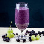 This Blueberry Beauty is a wonderful and healthy smoothie. Just 4 ingredients. Blueberries, grapes banana, and almond milk. 1% fat and only 193 calories! Yum!