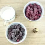 This blackberry and raspberry smoothie is a very tasty and healthy smoothie. Just 4 ingredients. Blackberries, raspberries, milk, and vanilla essence. It takes no time to make and at 130 calories a serving you can't go wrong! Yum! | theyumyumclub.com