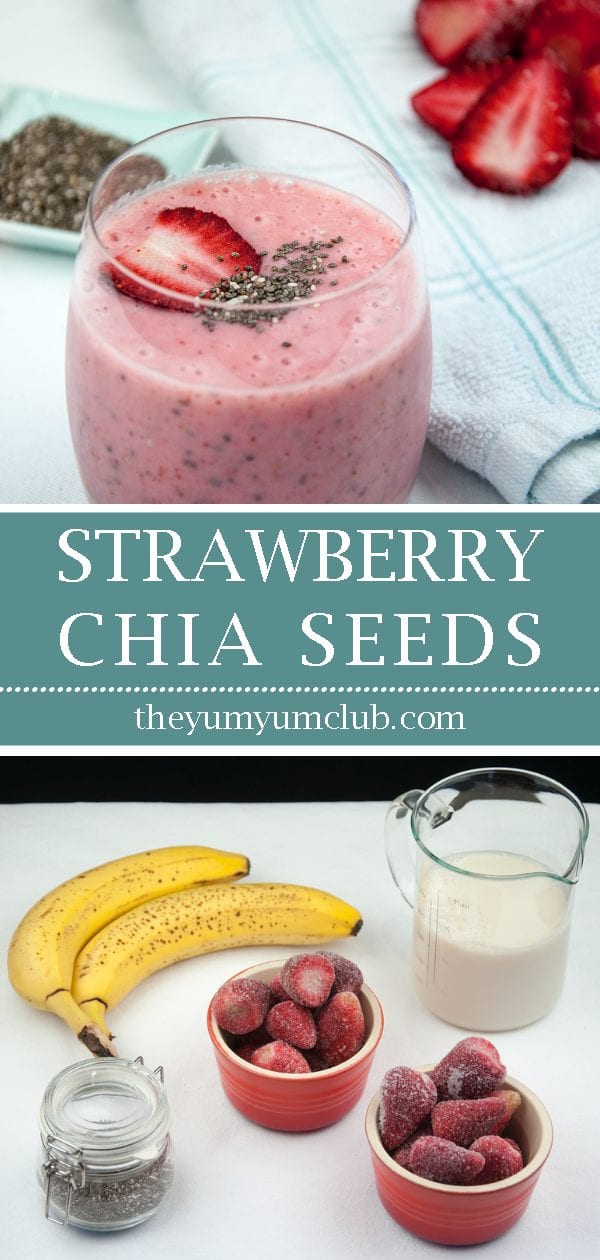 Strawberry and chia seed smoothie. Nutritious, healthy, low-calorie and cholesterol free. This vegan friendly smoothie has it all. A great start to the day!! | theyumyumclub.com