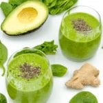 Avocado and spinach detox smoothie. But why detox? Because of the superfoods of ginger and chia seeds! All washed down with almond milk and honey. Yum! | theyumyumclub.com