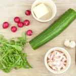 Cucumber potted shrimp. Serve as a delicious appetizer for your dinner party or as a simple nibble as your guests arrive. Shrimp, garlic and chilli all served in fresh cucumber. Yum! | theyumyumclub.com