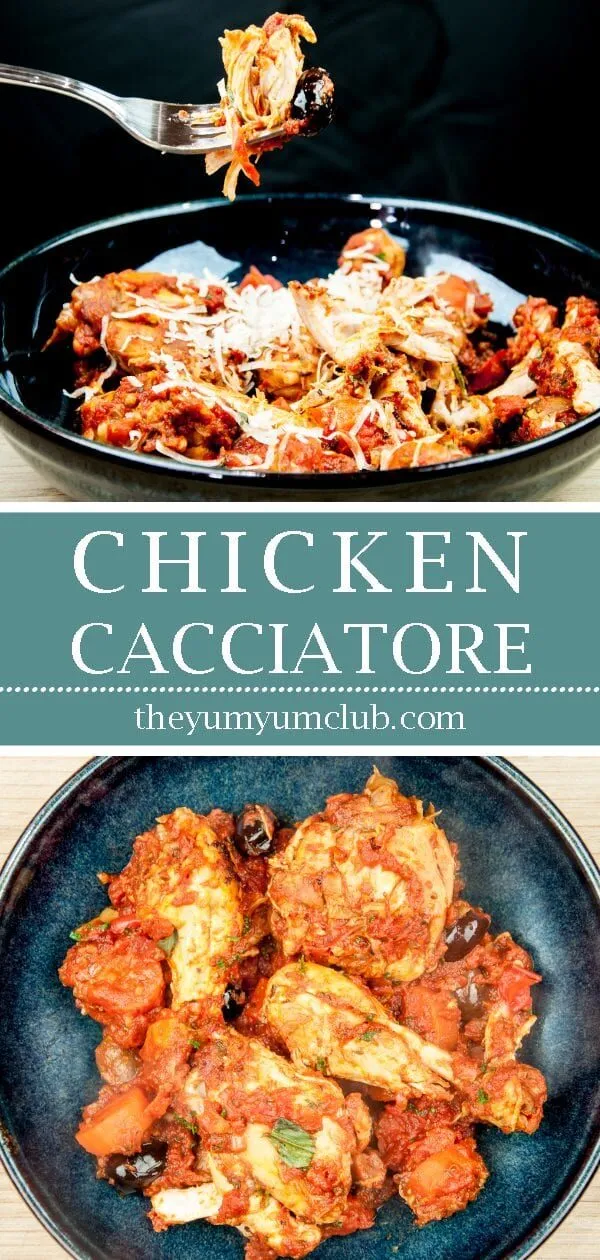 Sweet pepper & lemon chicken cacciatore. A take on the traditional Italian Hunter's Recipe with chicken thighs cooked in classic tomato and herb sauce. Yum! | theyumyumclub.com