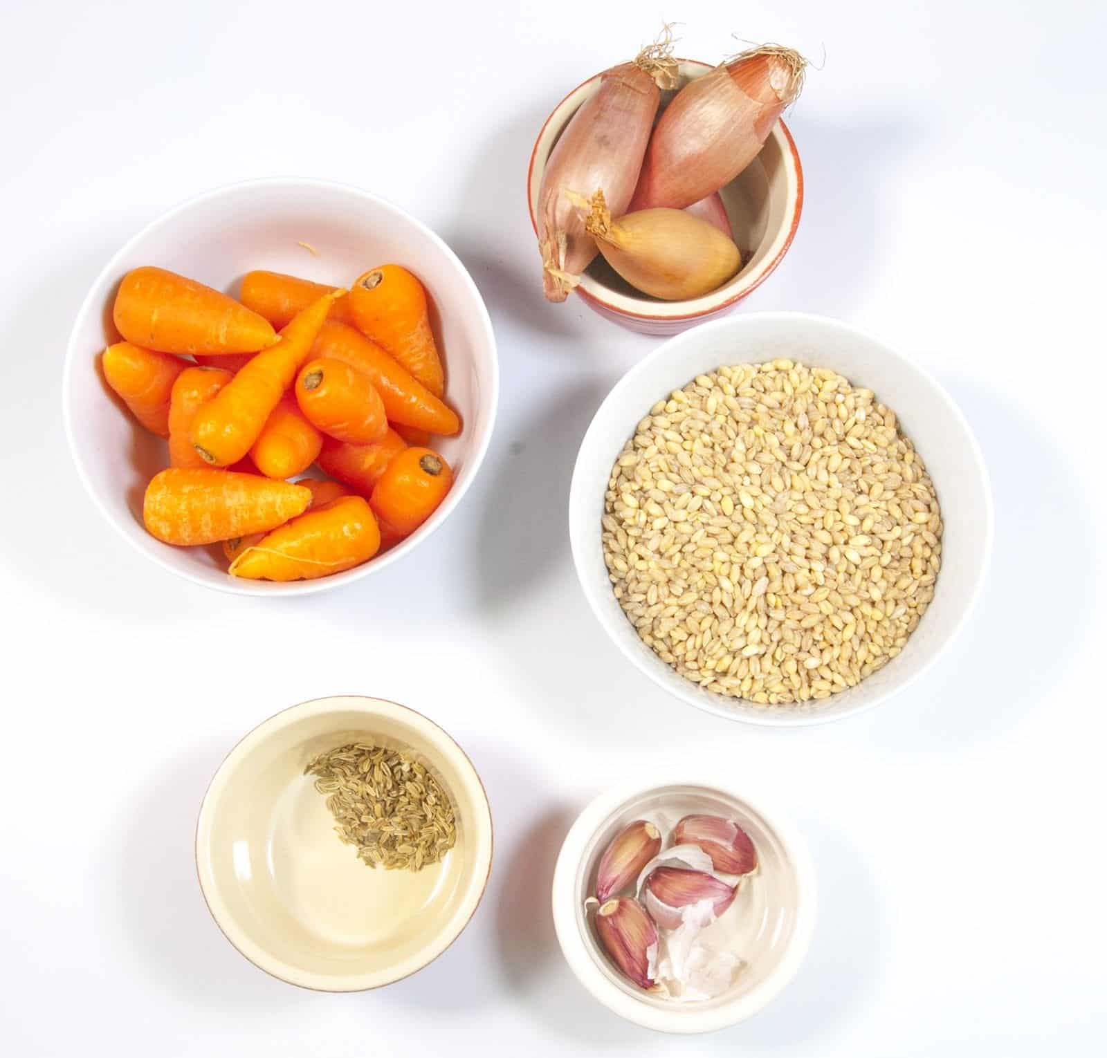 Gather the ingredients together for the salad | https://theyumyumclub.com/2019/04/22/braised-carrot-pearl-barley-salad/