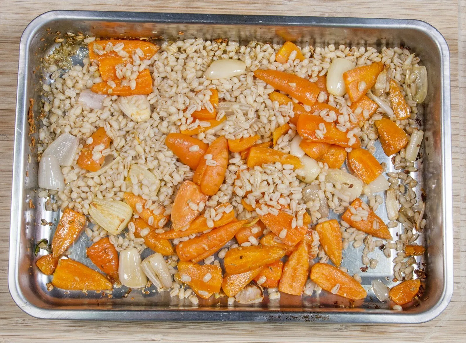 Once cooked add the pearly barley | https://theyumyumclub.com/2019/04/22/braised-carrot-pearl-barley-salad/
