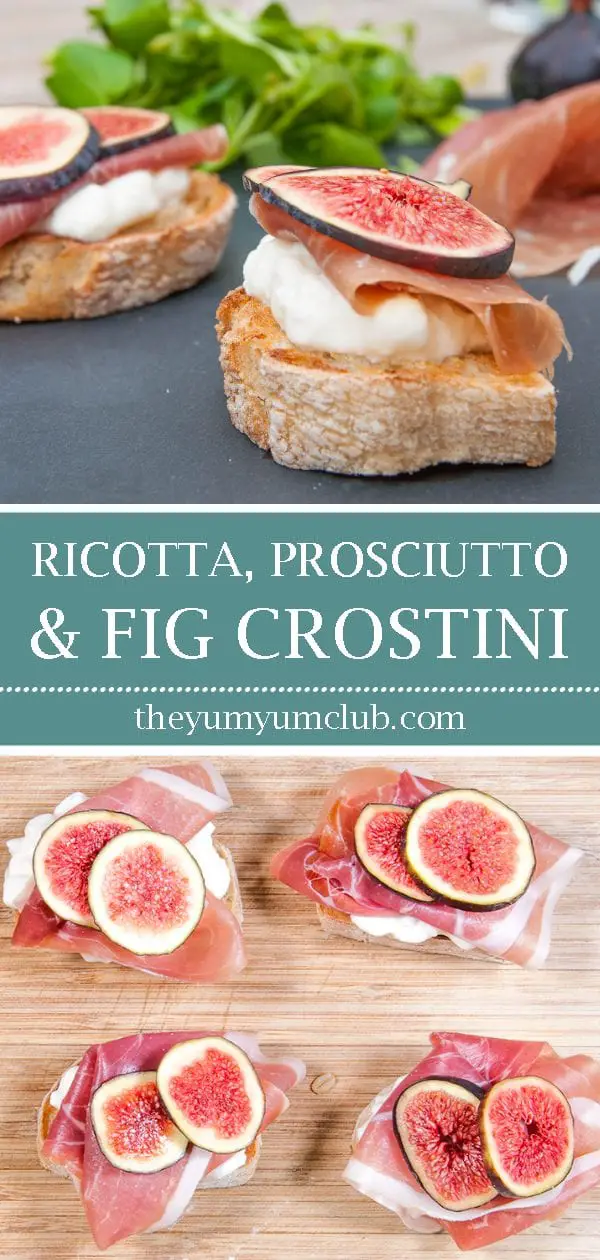 Ricotta, Prosciutto & Fig Crostini | https://theyumyumclub.com/2019/04/23/ricotta-prosciutto-fig-crostini/