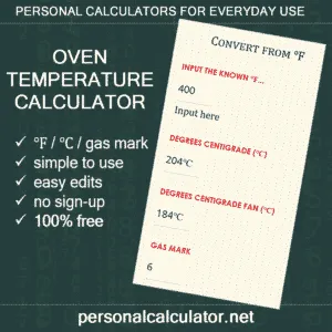 Kitchen Calculator. Convert oven temperatures | https://personalcalculator.net/oven-temperature-calculator/
