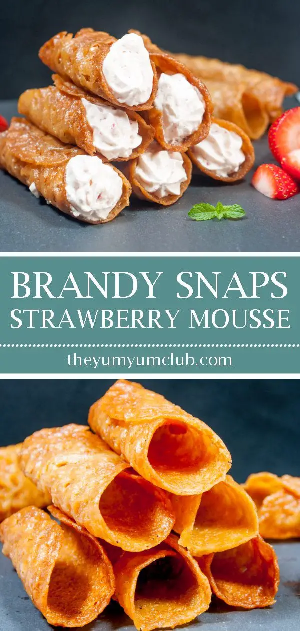 Strawberry mousse stuffed brandy snaps | https://theyumyumclub.com/2019/05/13/strawberry-mousse-stuffed-brandy-snaps/