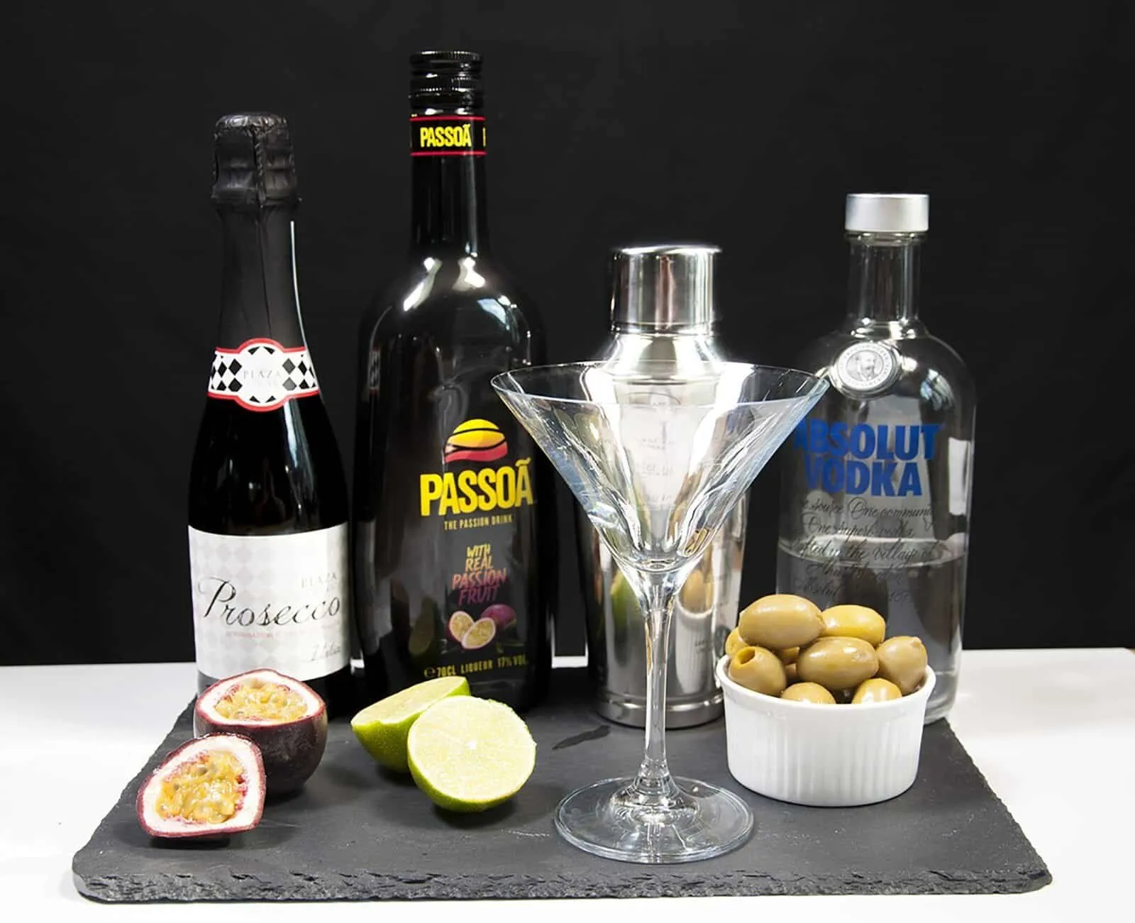 Gather all of the utensils and ingredients together | https://theyumyumclub.com/2019/05/13/passion-fruit-pornstar-martini/