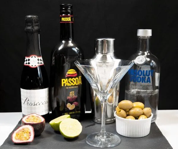 Gather all of the utensils and ingredients together | https://theyumyumclub.com/2019/05/13/passion-fruit-pornstar-martini/