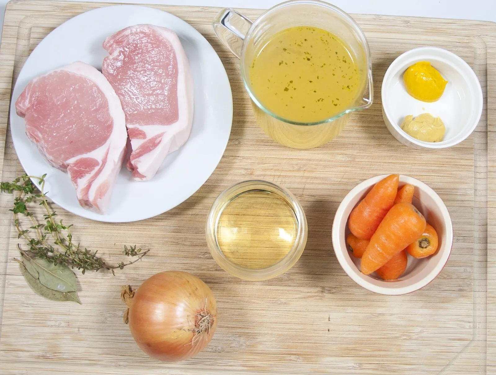 Pork loin in brandy and cream. Gather all of the ingredients together | https://theyumyumclub.com/2019/05/01/pork-loin-brandy-cream/