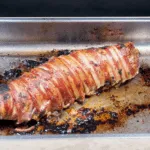 Streaky & apple pork tenderloin. Roast the stuffed tenderloin | https://theyumyumclub.com/2019/05/19/streaky-apple-pork-tenderloin/