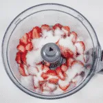 Fluffy and creamy strawberry mousse. Add the sugar. | https://theyumyumclub.com/2019/05/10/fluffy-creamy-strawberry-mousse/
