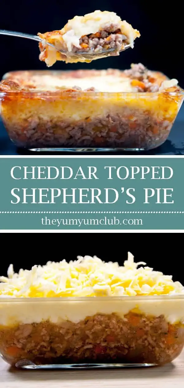 Cheddar topped shepherd's pie. | https://theyumyumclub.com/2019/05/16/cheddar-topped-shepherds-pie/