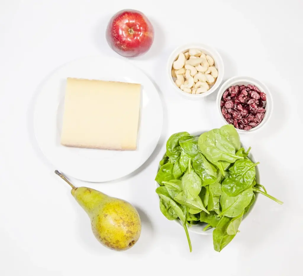 Gather the ingredients together | https://theyumyumclub.com/2019/06/10/cashew-cranberry-comte-fruit-salad/