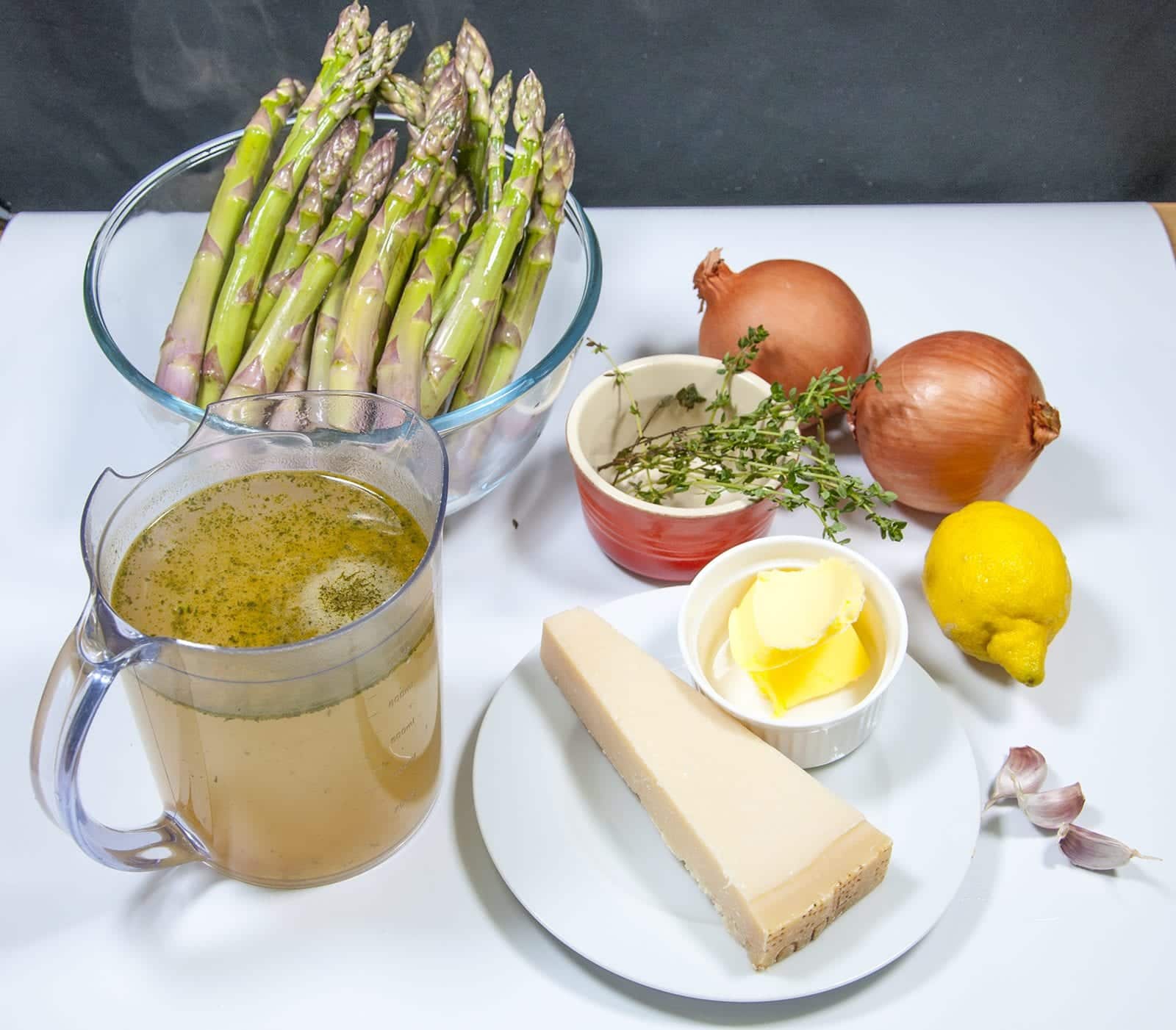 Gather the ingredients together | https://theyumyumclub.com/2019/06/15/asparagus-soup-lemon-parmesan/