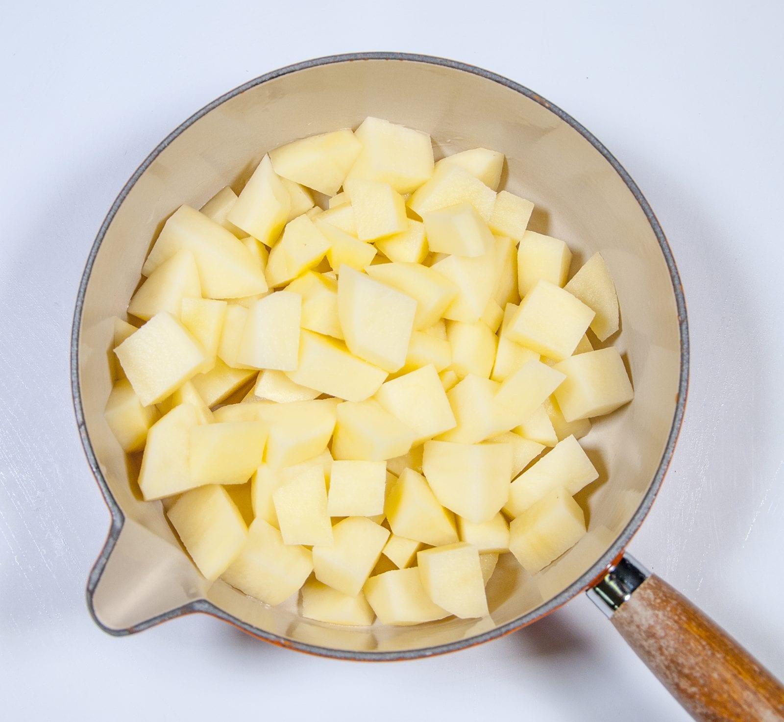 Add the potatoes to a pan | https://theyumyumclub.com/2019/06/24/bavarian-potato-salad-bacon/