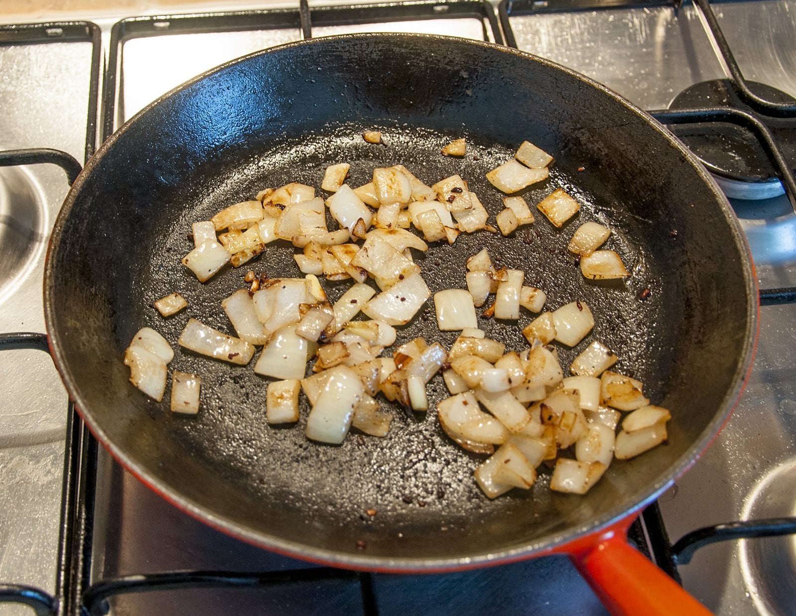 Brown the onions | https://theyumyumclub.com/2019/06/24/bavarian-potato-salad-bacon/