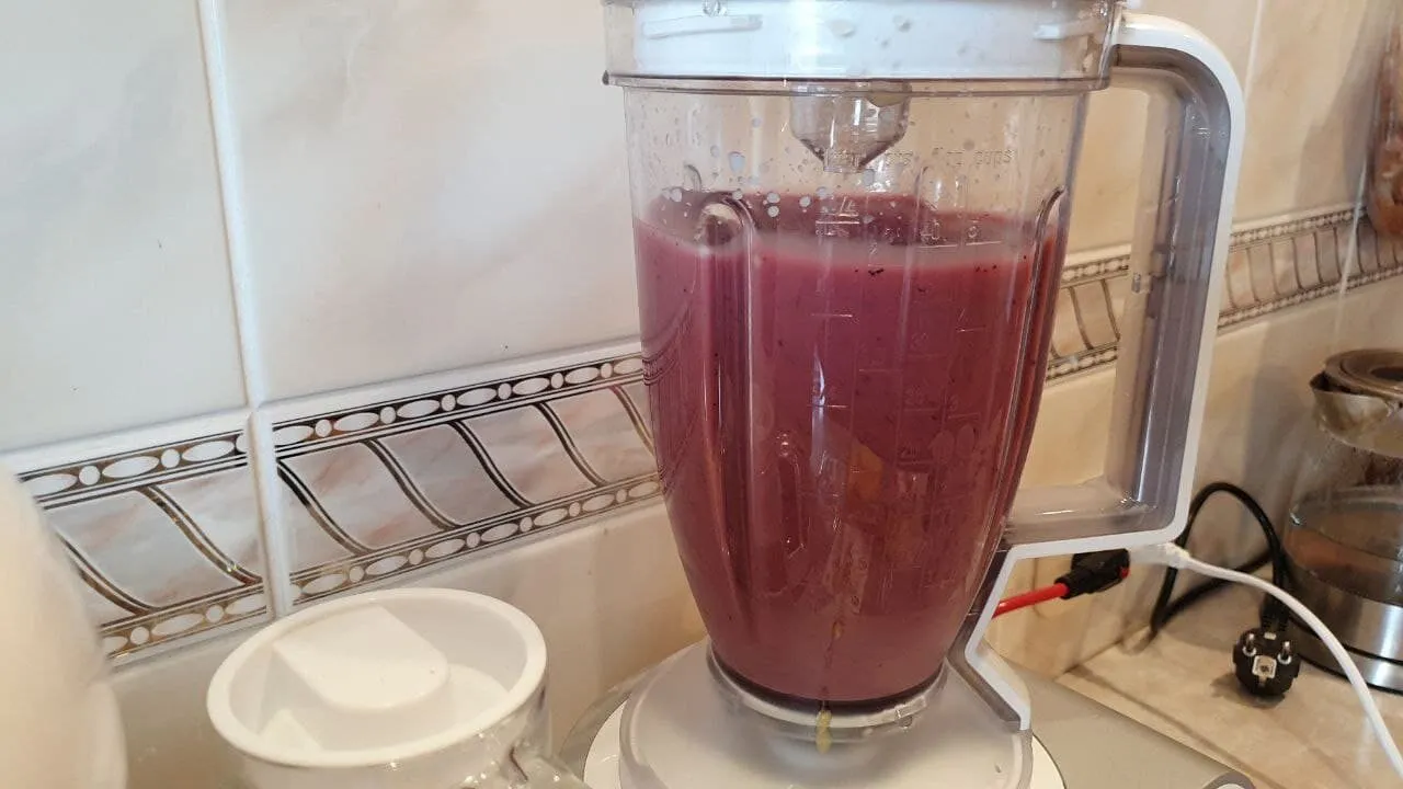 Banana, Mango and Blueberry Smoothie - all ingredients in the blender 2