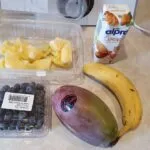 Banana, Mango and Blueberry Smoothie ingridients together