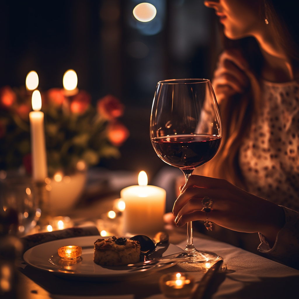 Person enjoying wine by candlelight