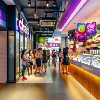 Chatime's Bubble Tea Shopfront in a bustling city center
