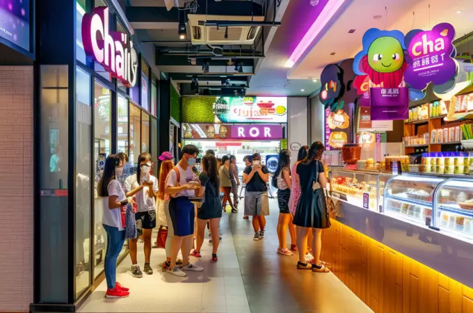 Chatime's Bubble Tea Shopfront in a bustling city center