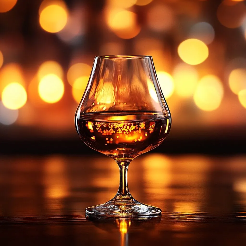 Elegant glass of Tuaca served neat with a warm glow