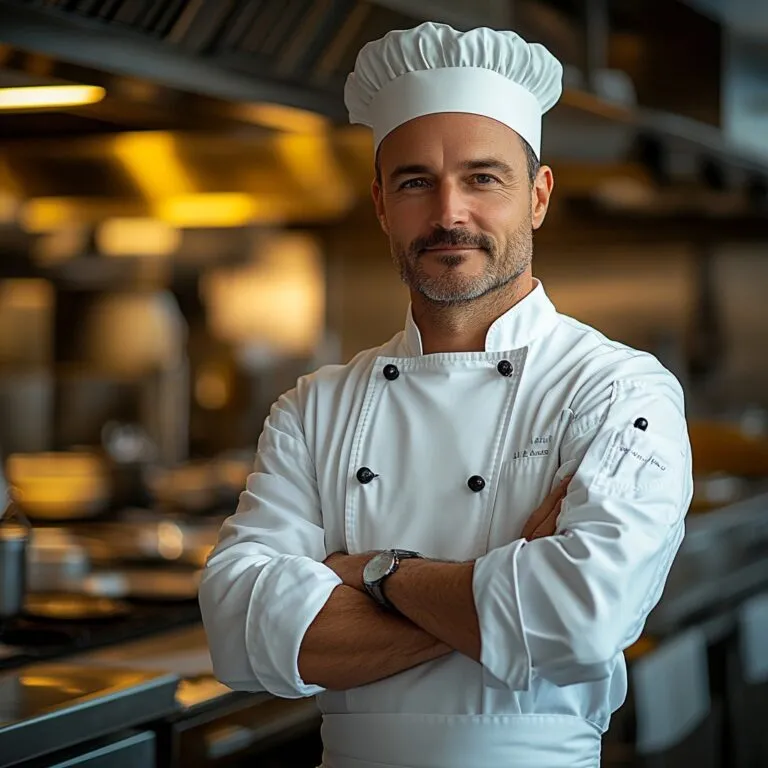 Professional chef in a clean, polished uniform
