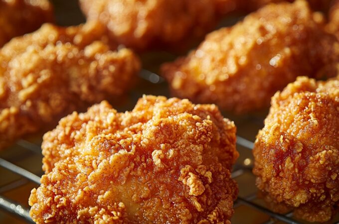 Crispy golden fried chicken with minimal oil