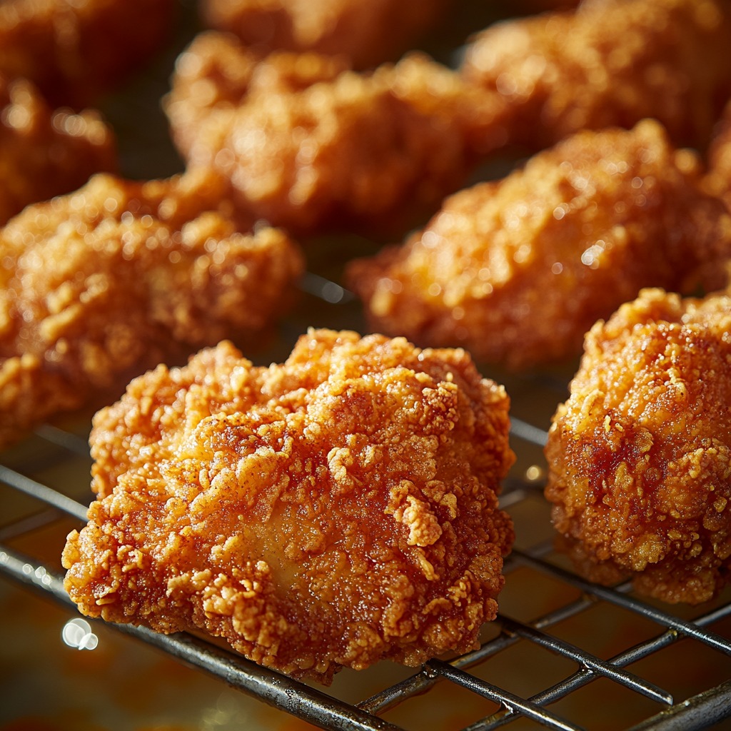 Crispy golden fried chicken with minimal oil