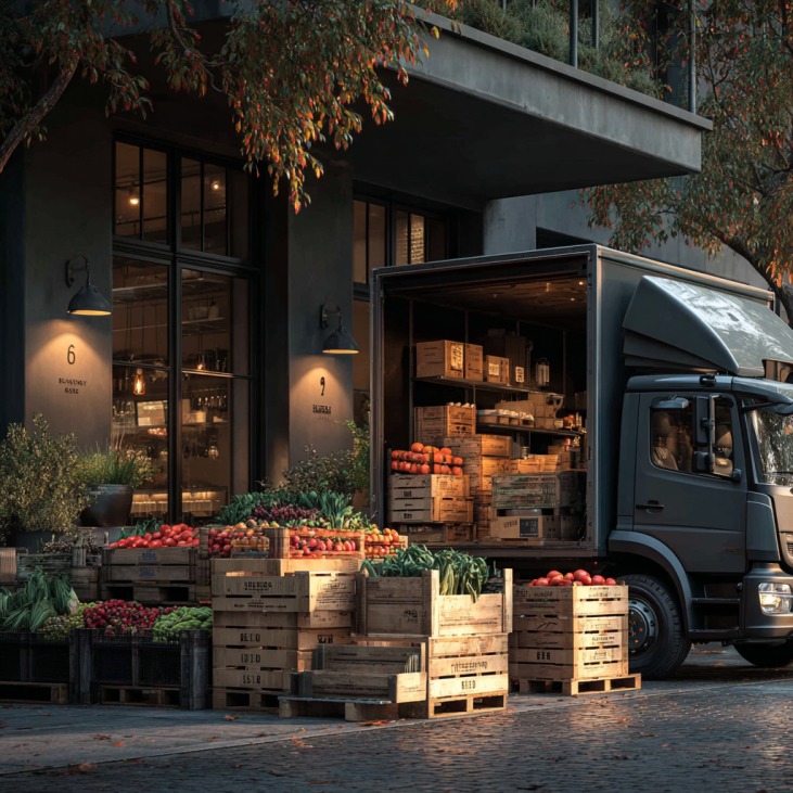Café supplier delivering fresh produce and equipment