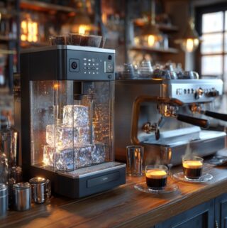 Modern café bar with ice maker and espresso machine