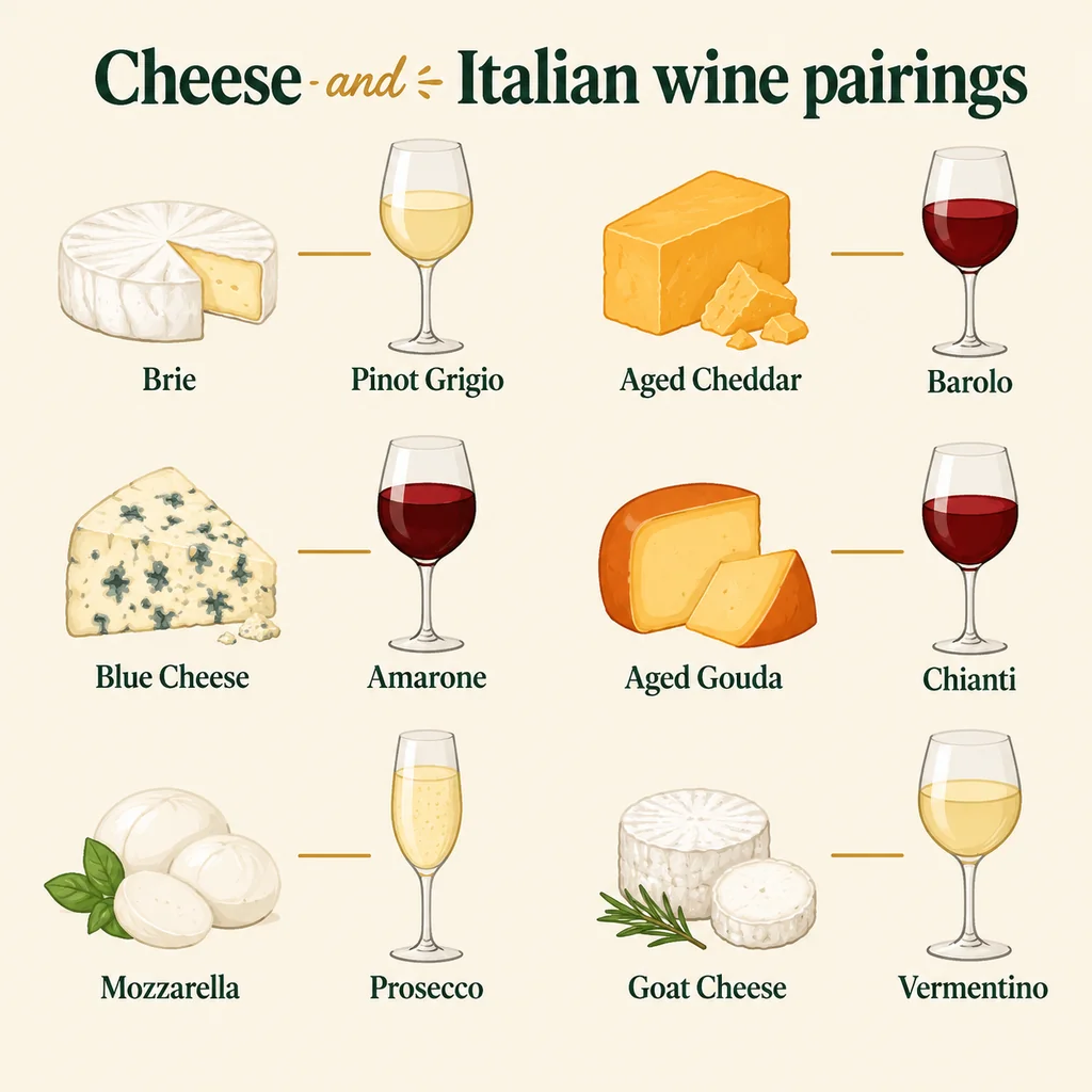 Infographic pairing six cheeses with Italian wines