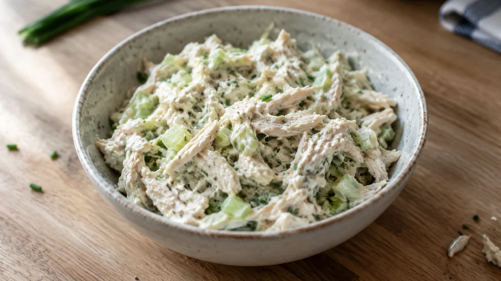 Homemade light chicken mayo with Greek yoghurt, celery and chives